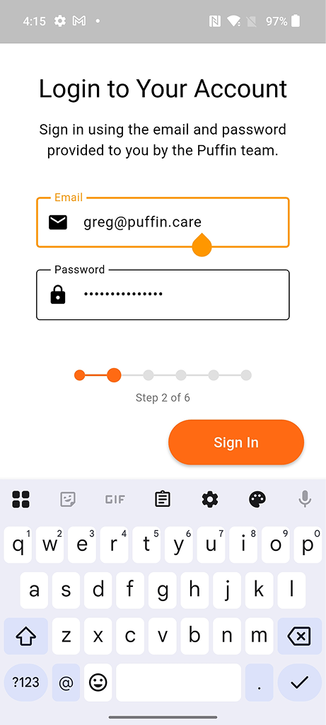 Login screen