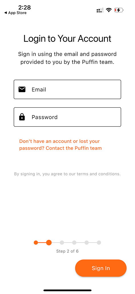 Login screen